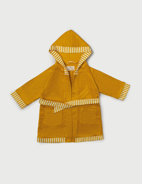 Little Riveria Bamboo Organic Cotton Bathrobe - Mustard Stripe