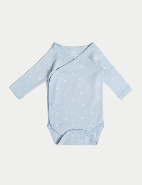 新生兒連身衣長袖貝殼藍