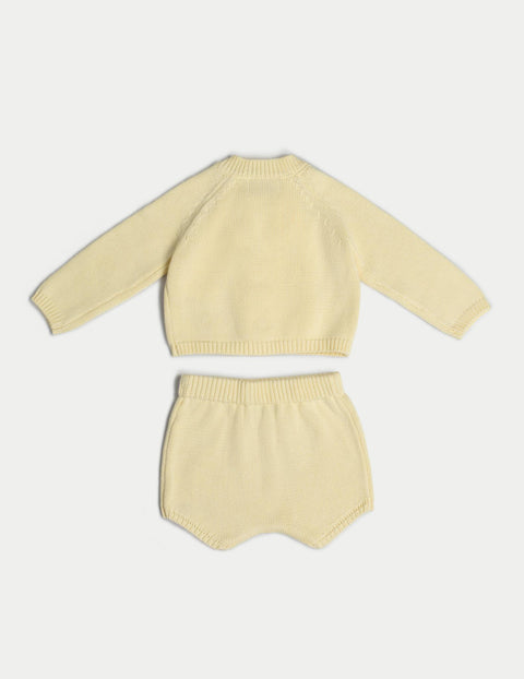 有機棉嬰兒針織套裝(開襟衫和短褲)- 沙色