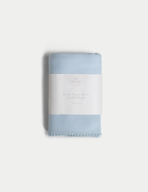 Bamboo Organic Cotton Swaddle Blanket - Seashell Blue (Personalized)