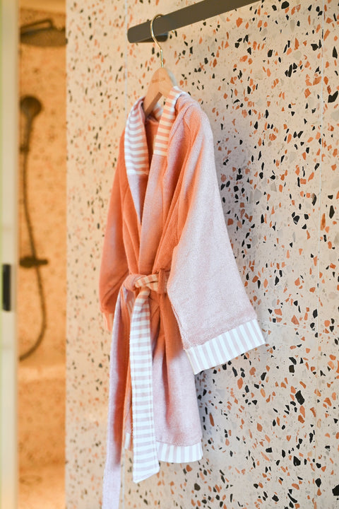 Little Riveria Bamboo Organic Cotton Bathrobe - Pink Stripe