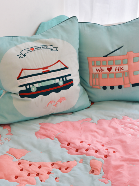 Pink Tram - Cotton Cushion Cover - We Love Hong Kong|Kids Cushion-Bimbocasa