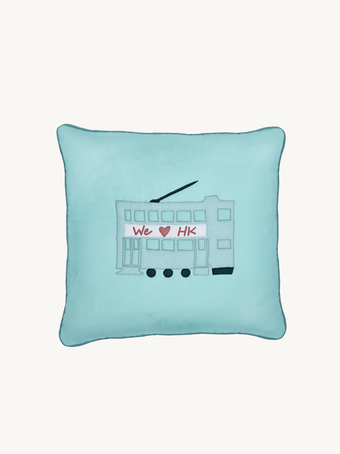 Blue Tram - Cotton Cushion Cover - We Love Hong Kong|For Kids-Bimbocasa