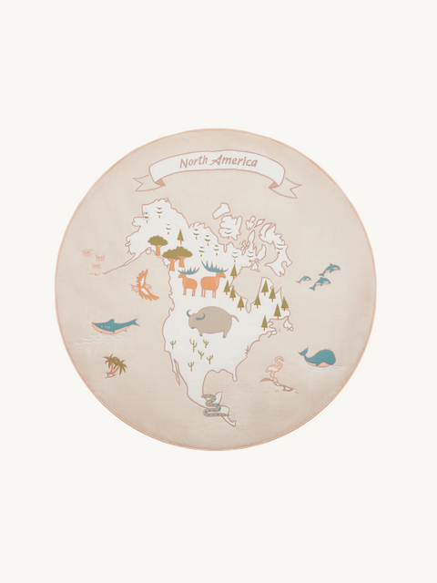 North America Round Floor Cushion - The Explorer|Kids Cushion-Bimbocasa