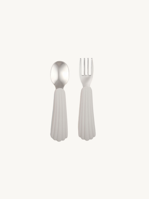Seashell Baby Fork and Spoon - Sand-Fork & Spoon-Bimbocasa