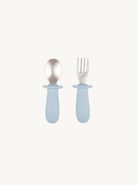 Seashell Baby Fork and Spoon - Blue-Fork & Spoon-Bimbocasa