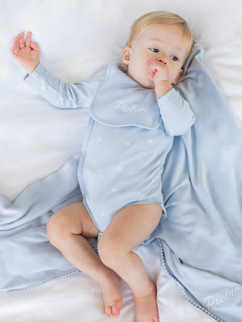 新生兒連身衣長袖貝殼藍