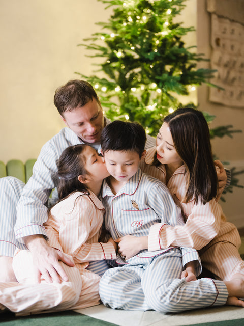 兒童男童睡衣套裝 - 貓頭鷹刺繡藍條紋