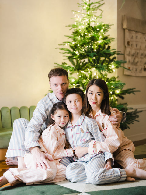 女童睡衣套裝 - 貓頭鷹刺繡粉紅條紋