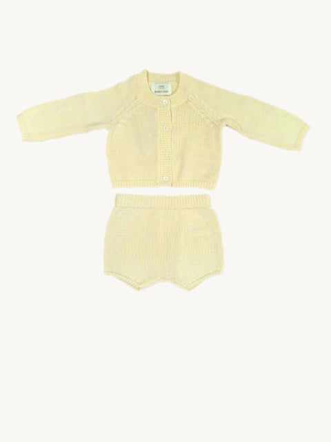有機棉嬰兒針織套裝(開襟衫和短褲)- 沙色