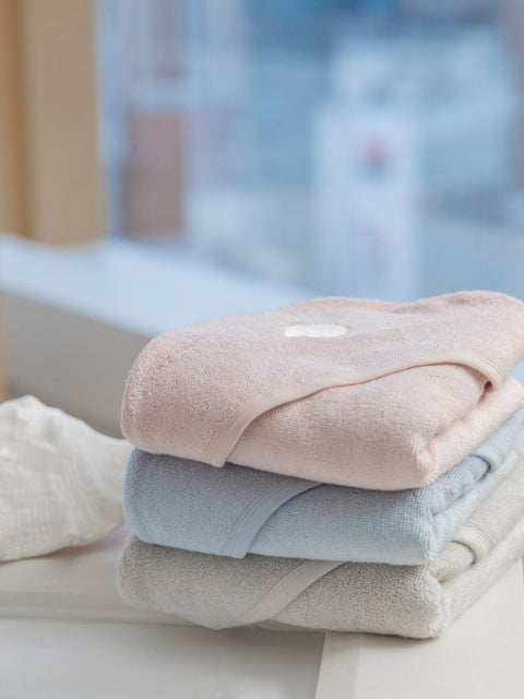 竹纖維有機棉連帽浴巾 - 海貝藍