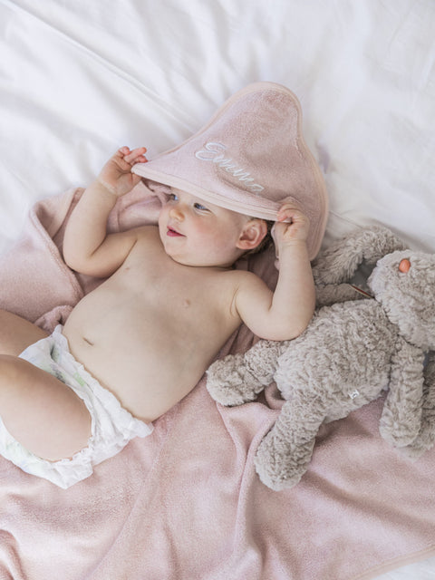 竹纖維有機棉連帽浴巾 - 海貝粉紅色(可訂製)