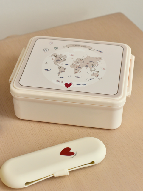 World Map Lunch Box with Thermal Food Jar|Kids Lunch Box-Bimbocasa