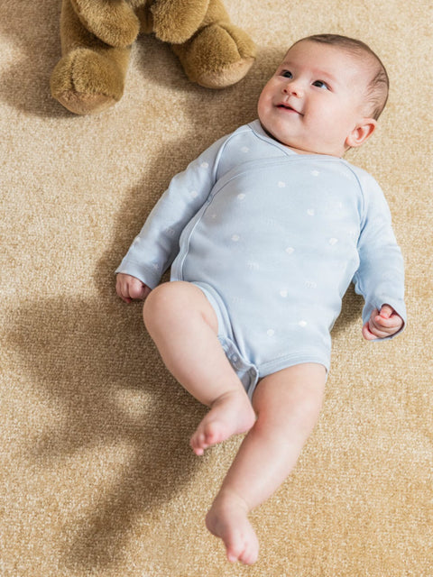 新生兒連身衣長袖貝殼藍