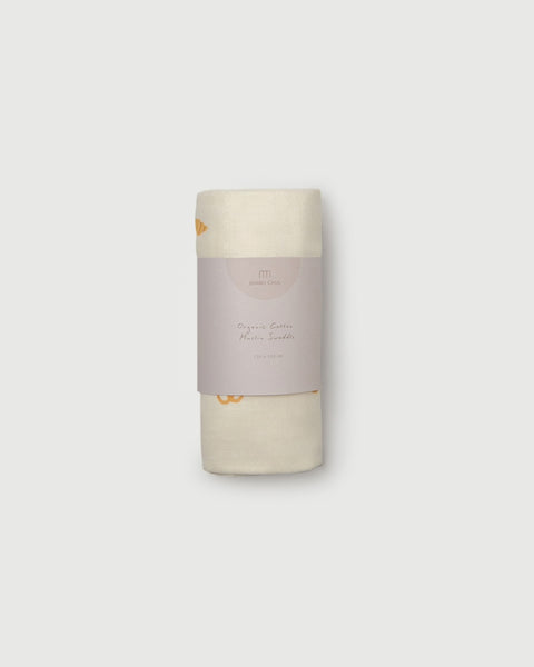 Little Riveria Organic Cotton Swaddle Blanket - Mustard Stripe