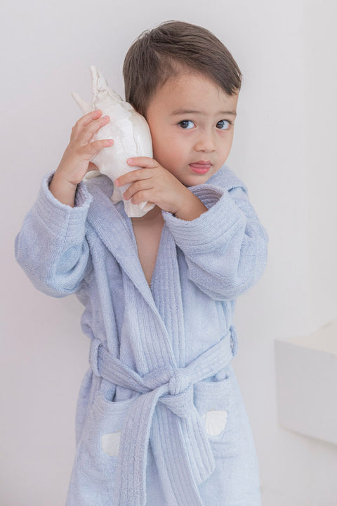 Bamboo Organic Cotton Bathrobe - Seashell Blue