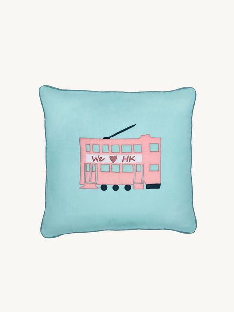 Pink Tram - Cotton Cushion Cover - We Love Hong Kong｜Kids Cushion