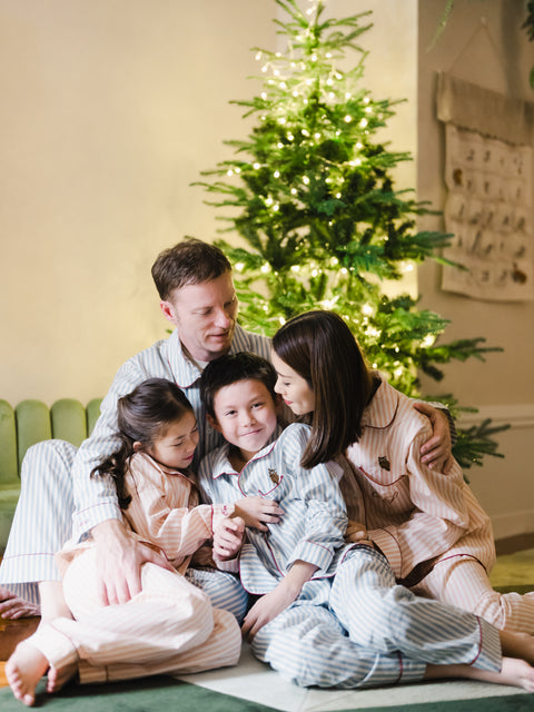 兒童男童睡衣套裝 - 貓頭鷹刺繡藍條紋