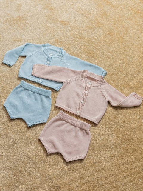 Organic Cotton Baby Knit Set Cardigan & Short - Blue