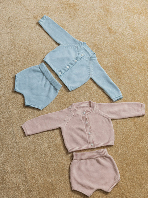 Organic Cotton Baby Knit Set Cardigan & Short - Blue