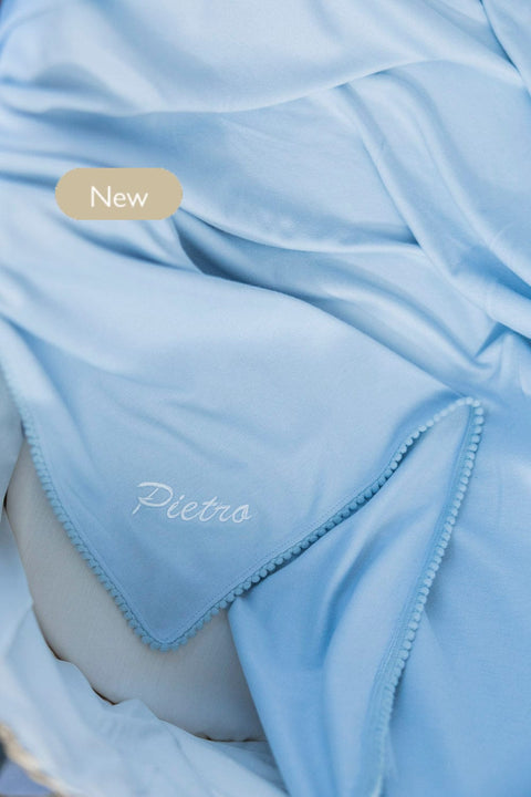 Bamboo Organic Cotton Swaddle Blanket - Seashell Blue (Personalized)